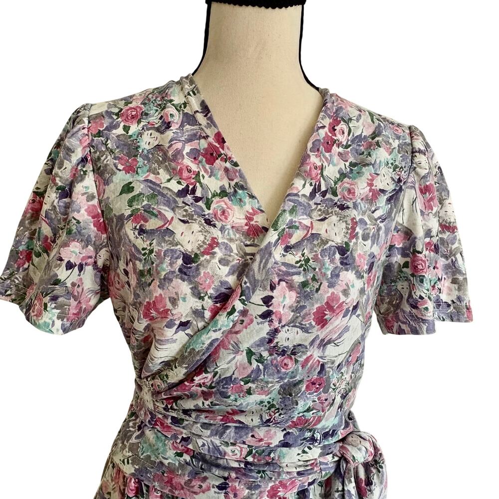 Vintage 60's LANZ Salzburg Original Cottage Floral Faux Wrap Dress Cotton Knit - Picture 2 of 11